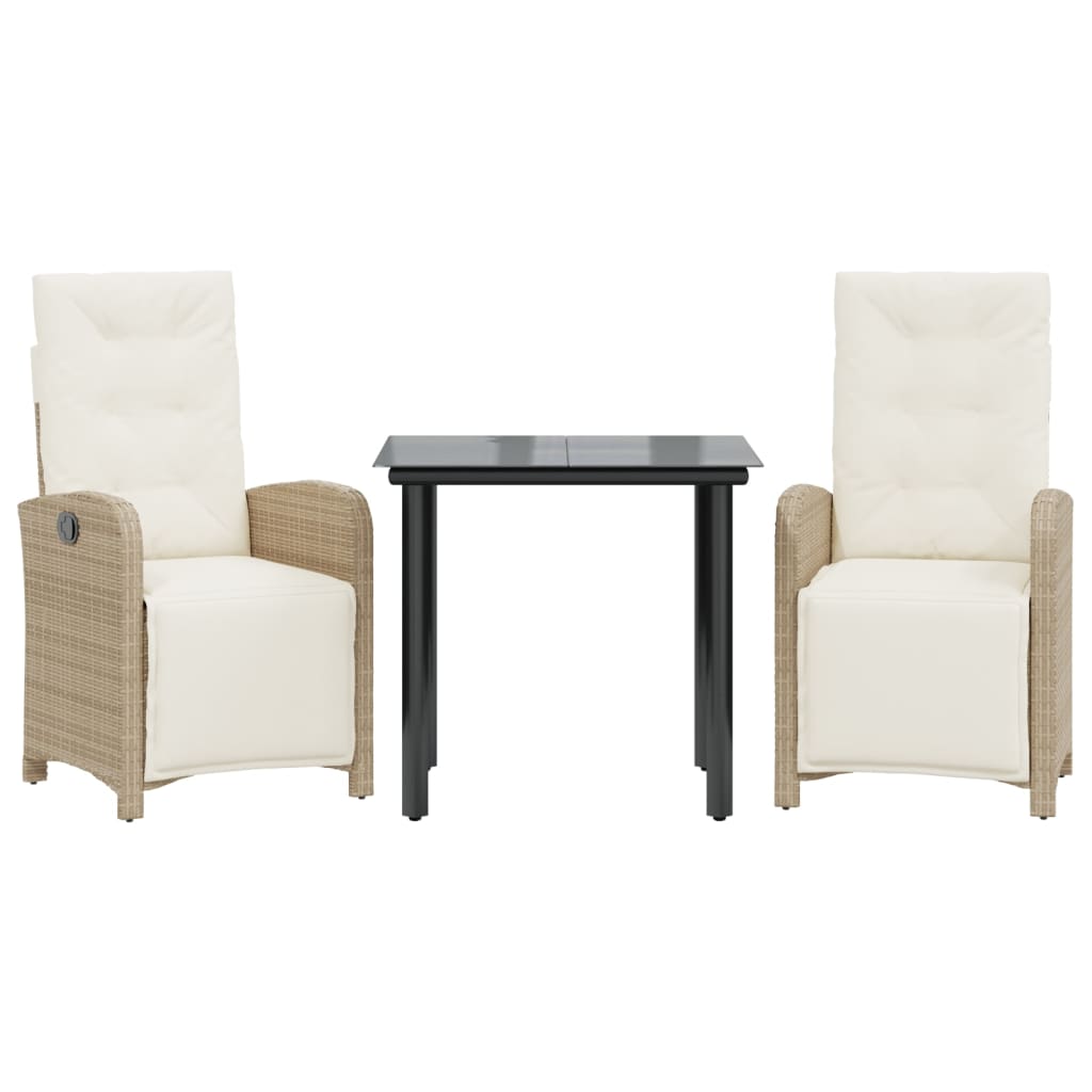 3-tlg. Bistro-Set mit Kissen Beige Poly Rattan
